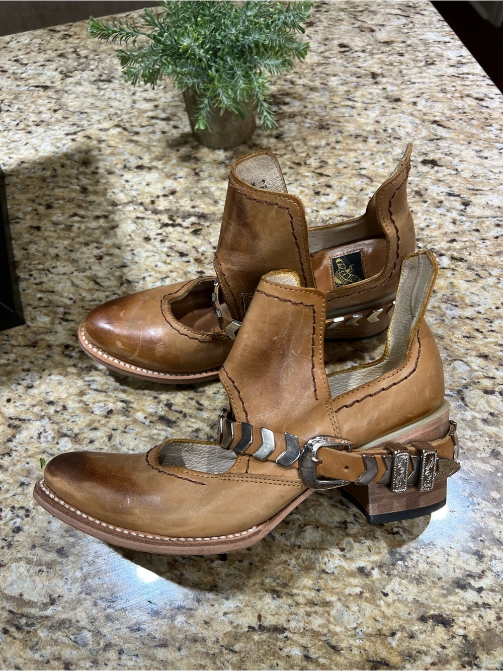 FreeBird Blade Distressed Brown Leather w/ Silver Chevron Harness Ankle Boots 9